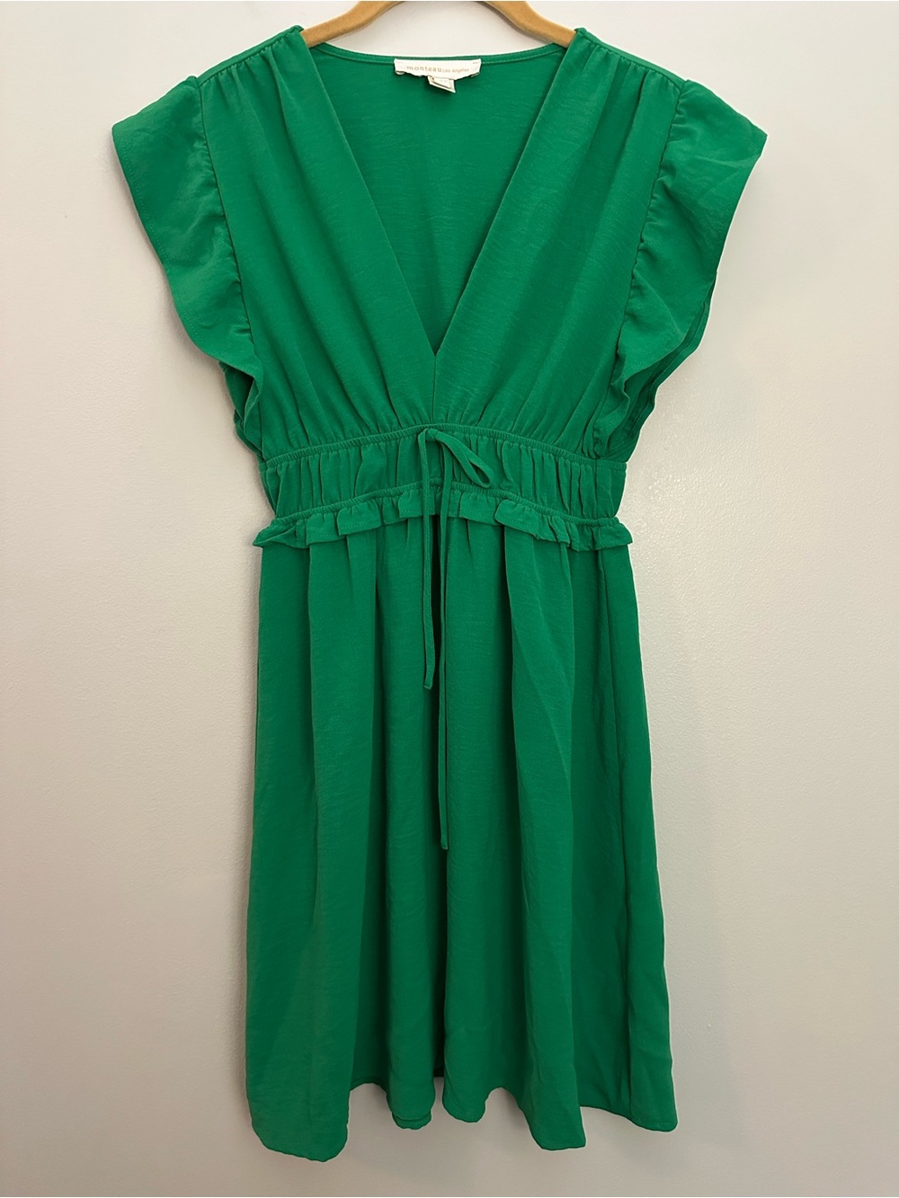 Monteau Flutter Sleeve Green Dress XS Like New